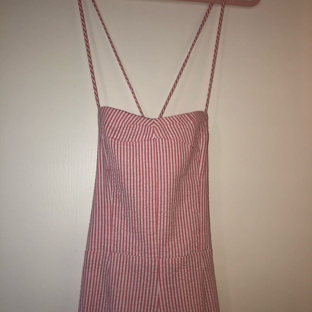 Beachy and cute pink/white Capri romper